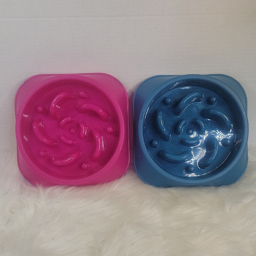Slow Feeder Dog Bowl‎ - Pink and Blue Set of 2